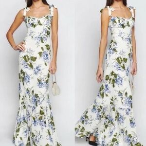 Reformation Jasen Dress - size 8 White and Green Sleeveless Maxi Sundress